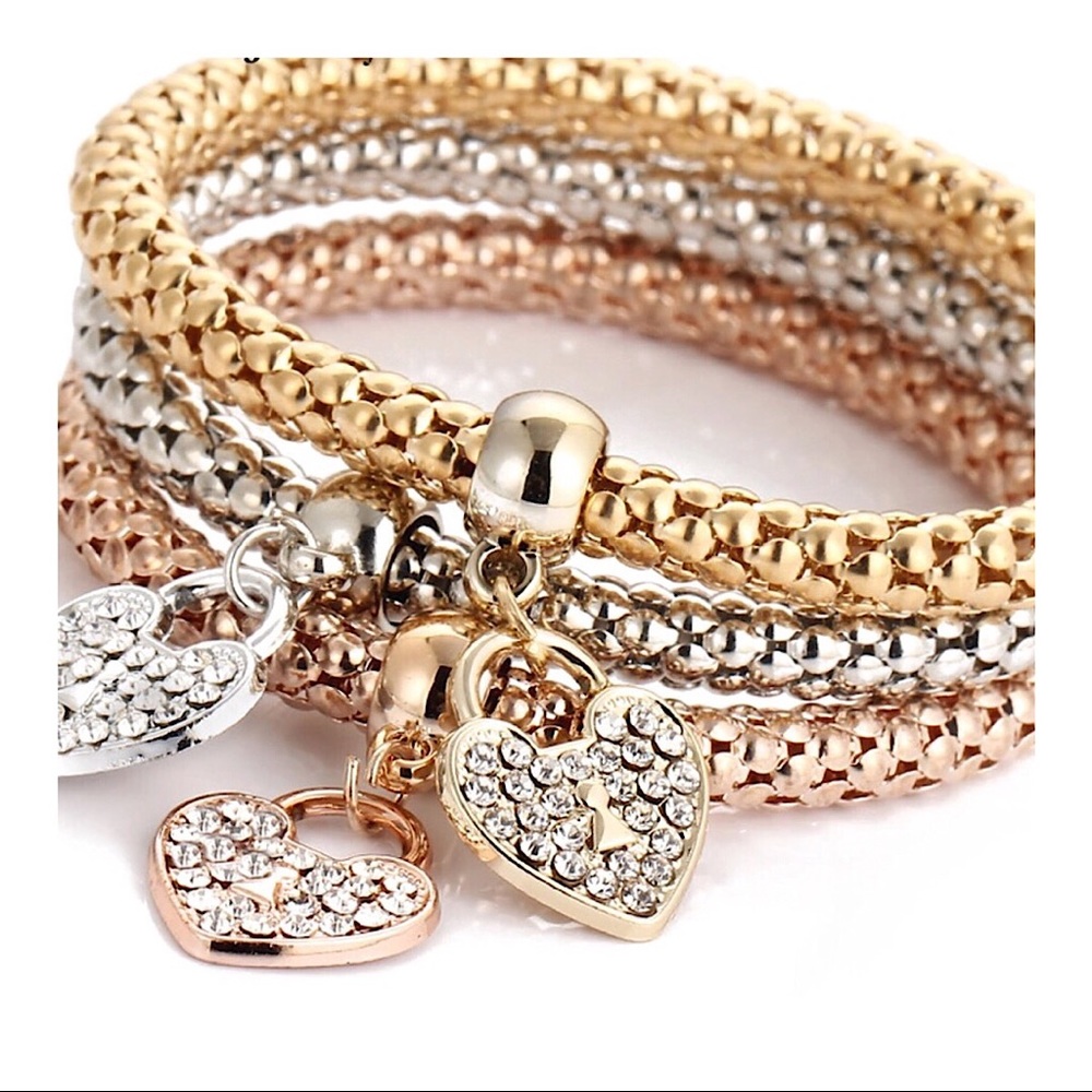 ❤️3 pcs set crystal charm multilayer bracelets